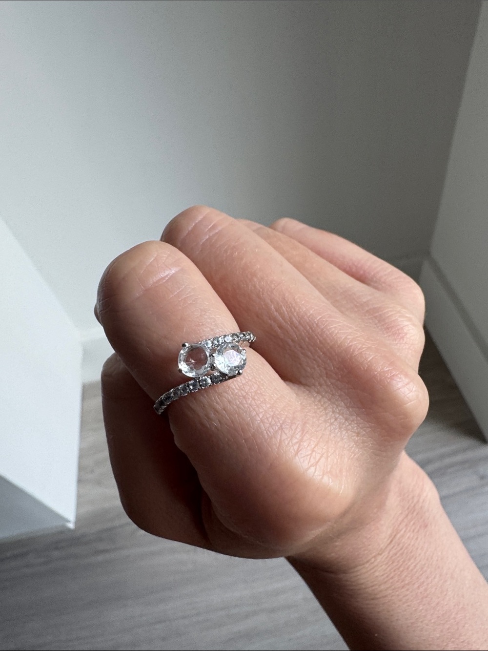 Vintage Silver Ring with CZ Stones - size 8